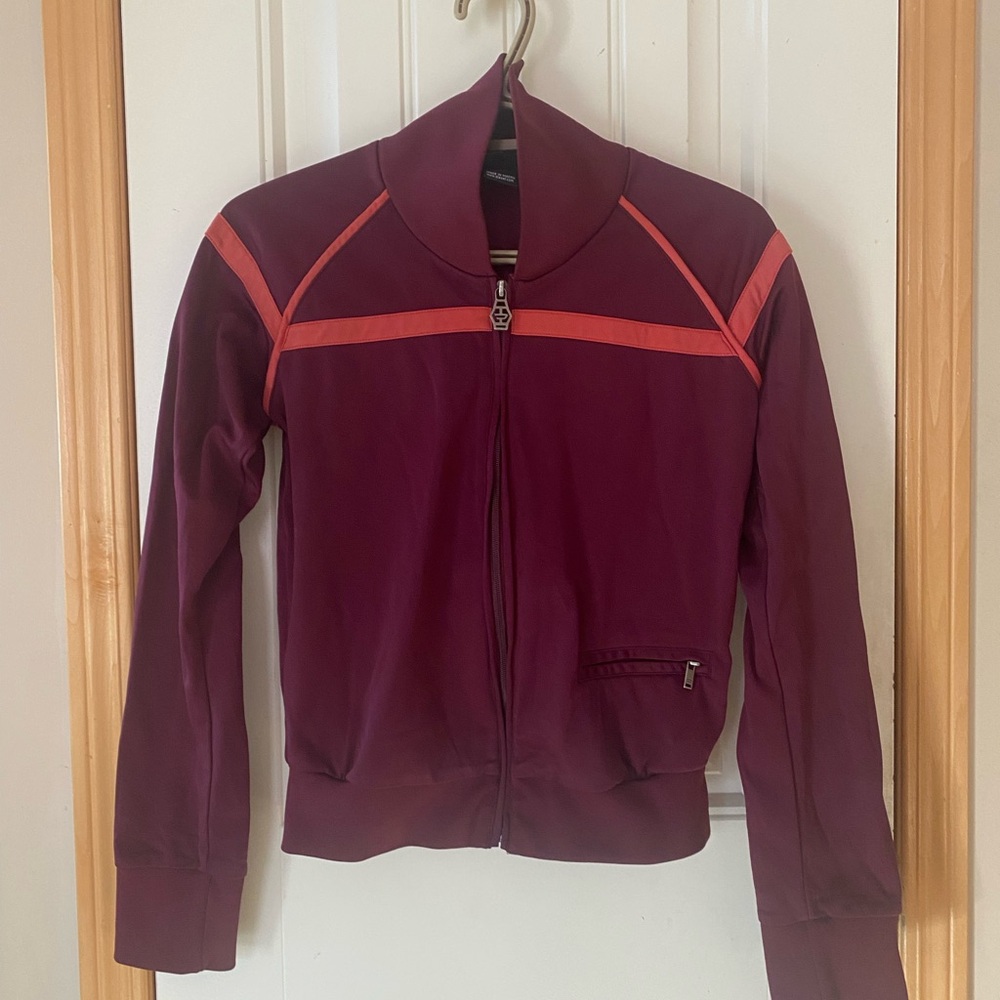 Diesel Women's Maroon Bomber Jacket with Coral Stripes